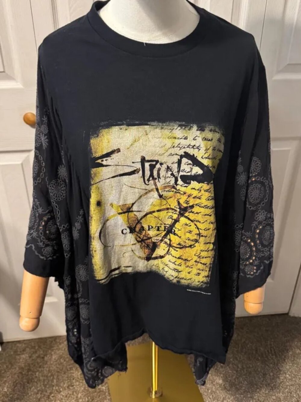 Staind Upcycled Graphic T-shirt with Flowy Black Sleeves - OSFM